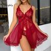 Women's Sleepwear Underwear Transparent Sexy Lace Red Lingerie Pijamas Sets Nightdress Female Nighty Clothes