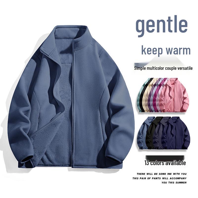 Men's and Women's Plus Velvet Thickened Warm Fleece Cardigan Jacket