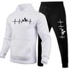 Trendy and Casual Printed Fleece-lined Men's Hooded Sweatshirt Set, Loose Fit Suitable for Autumn and Winter Home Wear.