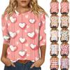 Women's Fashion Casual Round Neck 3/4 Sleeve Loose Valentine's Day Printed T-Shirt Ladies Top