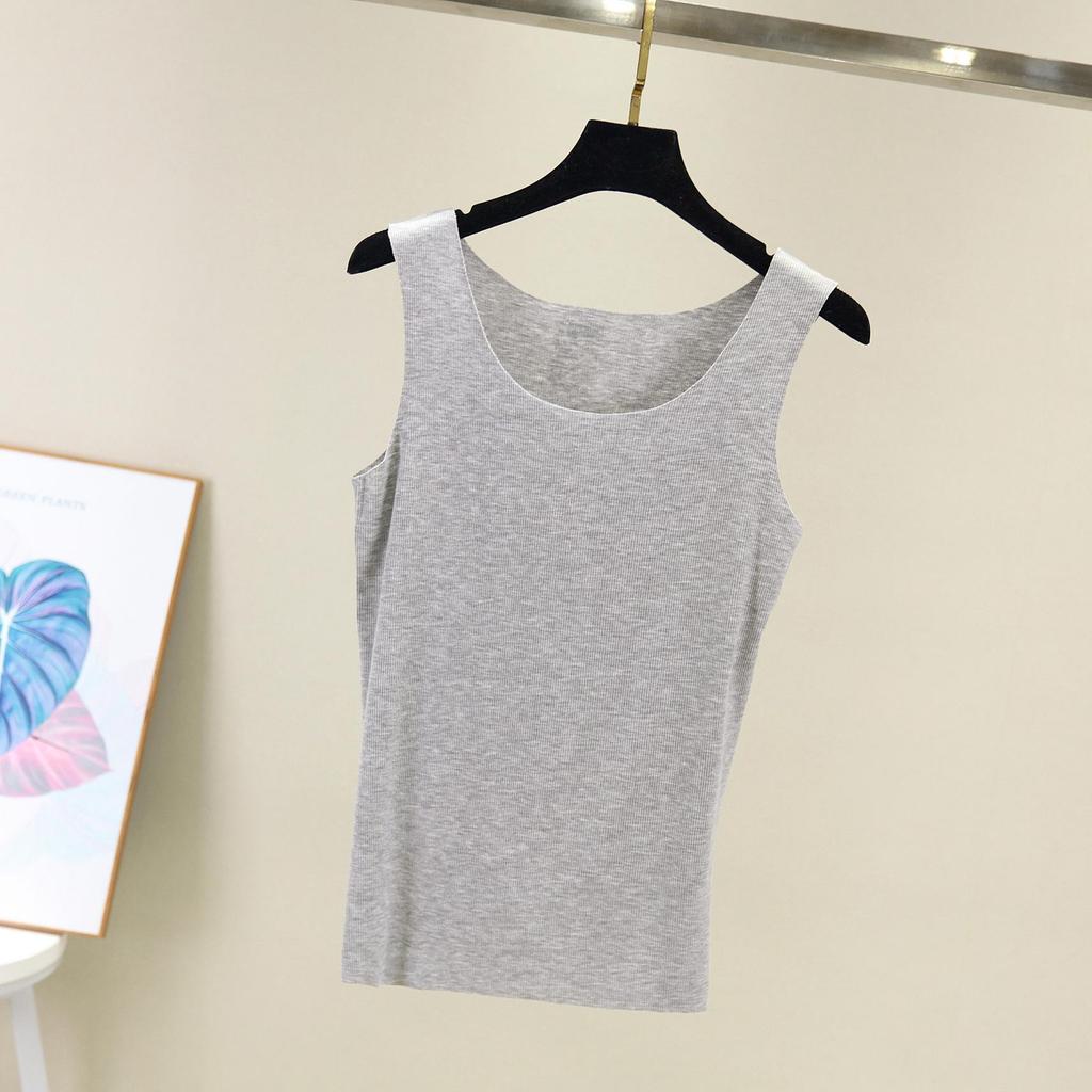 Korean Ribbed Cotton Seamless Tank Top - Women's Plus Size Round Neck Base Layer