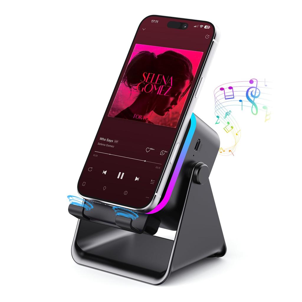 Wireless Bluetooth Induction Speaker, Phone Speaker Amplifier with Colorful Lights & 3500mAh Battery, Portable Phone Stand
