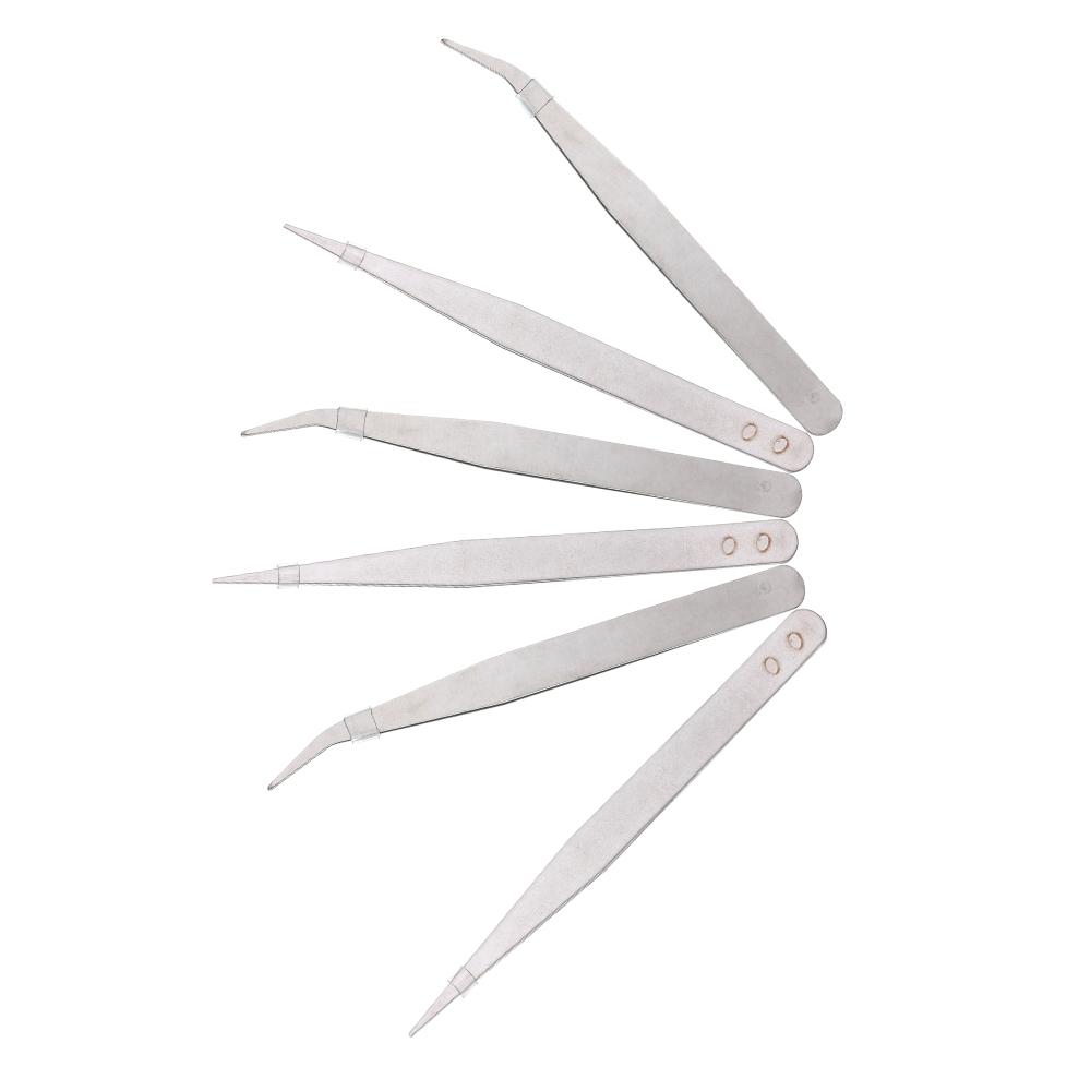 Silver Tone Straight Elbow Eyebrow Clip Stainless Steel Tweezers Phone Repair Tools Pliers Tool