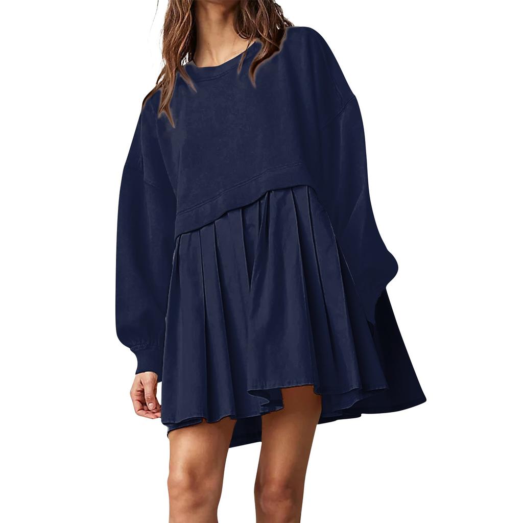 Женское платье-толстовка большого размера с длинным рукавом в стиле пэчворк, пуловер, топы, платье-толстовка