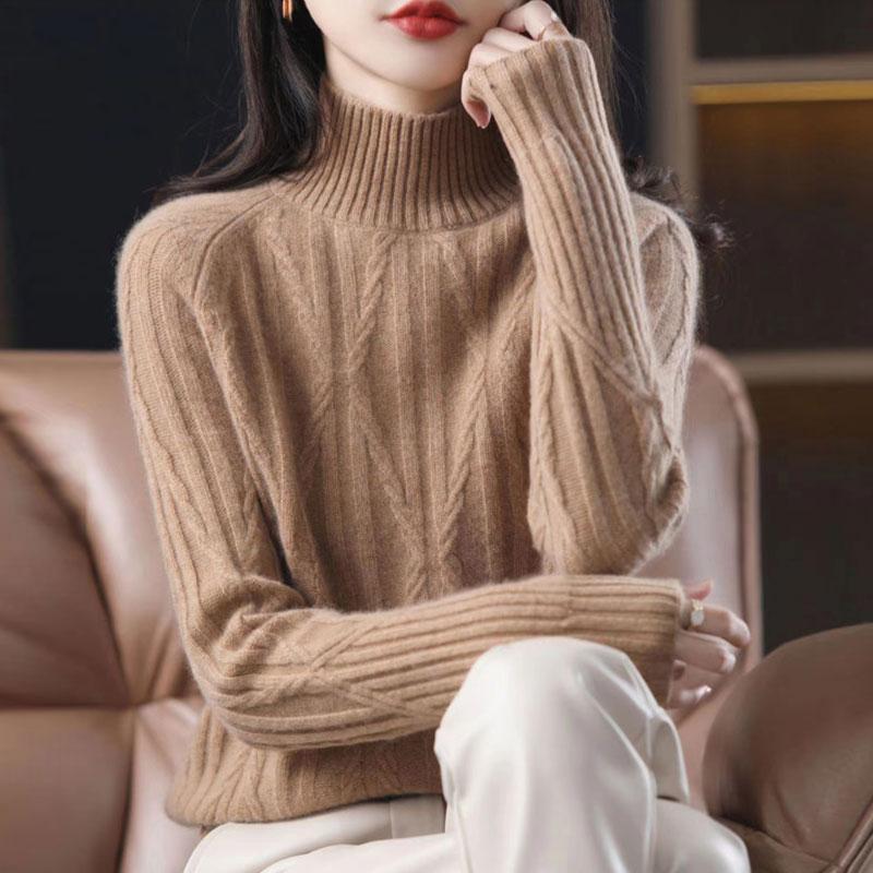 Осень 2022, женский свитер, шерстяной вязаный пуловер, базовые модные топы, футболки, водолазка с длинным рукавом, повседневная фиолетовая