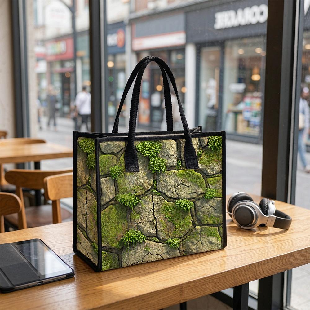 Moss Stone Print Shoulder Bag Daily Use Casual Tote Portable Grocery Bag for Outdoor Shopping Commute Handbag