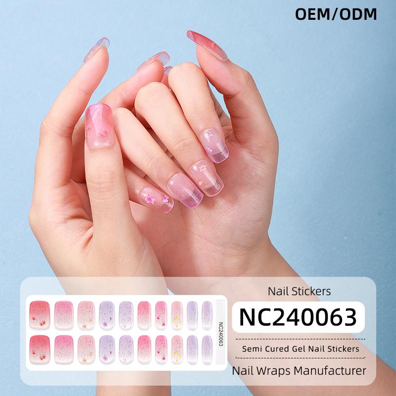 High Quality Factory Price New Design pink Strawberry Contrary France Custom Semi Cured UV Non-Toxic Gel Nail Polish Stickers