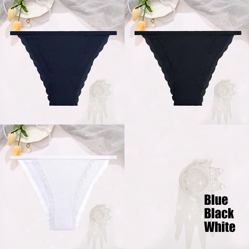 FINETOO 3Pcs/Set Sexy Lace Cotton Briefs Women Solid Comfortable Panties Female Soft Underwear Breathable Intimates Lingerie