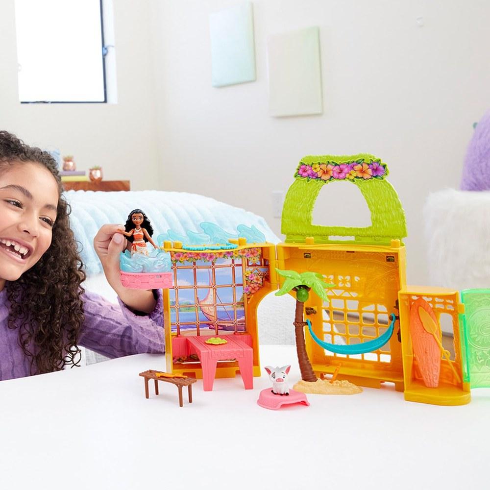 Mattel Disney Princess Moana and Castle Set Kasenaru Castle Series Dress-up Doll and House Mini Doll Pretend Play Suitable for Ages 3 and Up JDP58