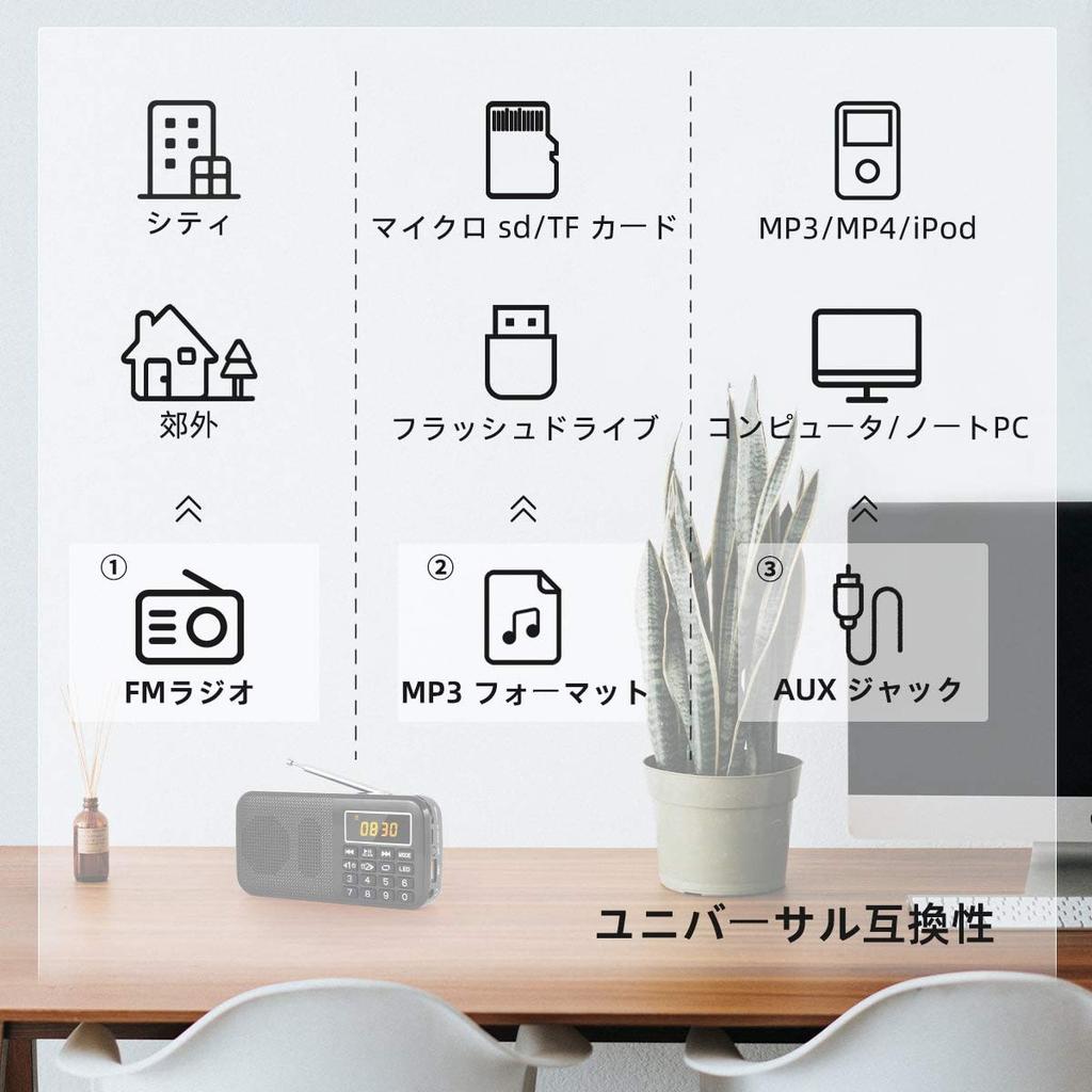 Gemean J-725 Портативное мини цифровое радио с перезаряжаемым широким FM (Только FM) Поддерживает SD, USB, MP3, Фонарик и Будильник. Высокомощный