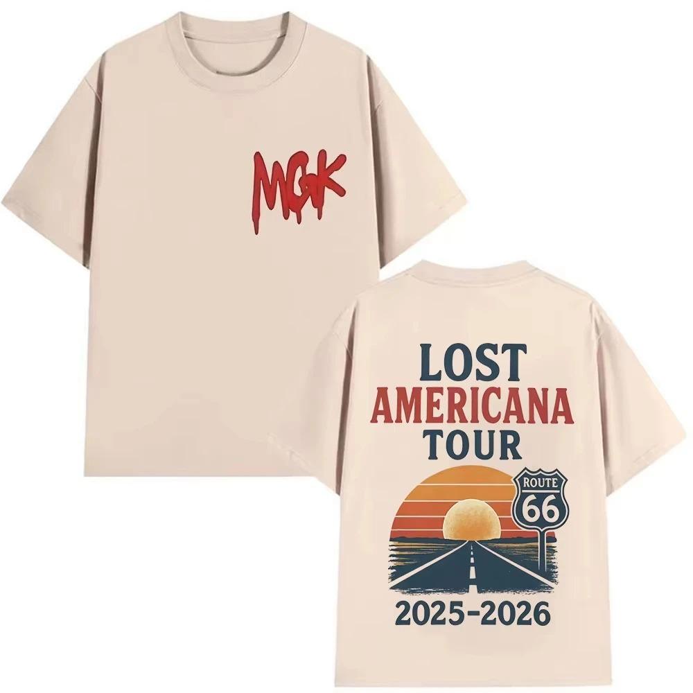 Футболка с графическим принтом MGK Lost Americana Tour 2025-2026, мужская и женская, в стиле Харадзюку, винтажная, свободного кроя, летняя, 100% хлопок.