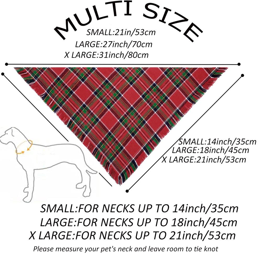 Tanpopo Christmas Dog Bandanas Red Green Plaid Scarf with Tassels Edges Reversible Triangle Bibs Accessories for Boys Girls Pets