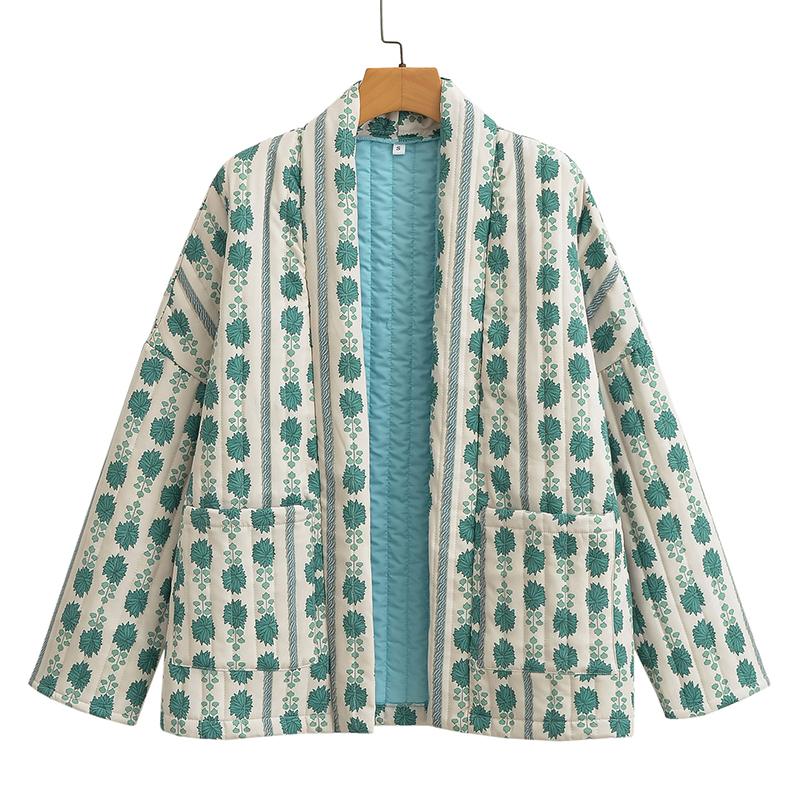 Теплая женская куртка с принтом, модный осенне-зимний кардиган с длинными рукавами, женский уличный топ с карманами и открытым передом, 2023