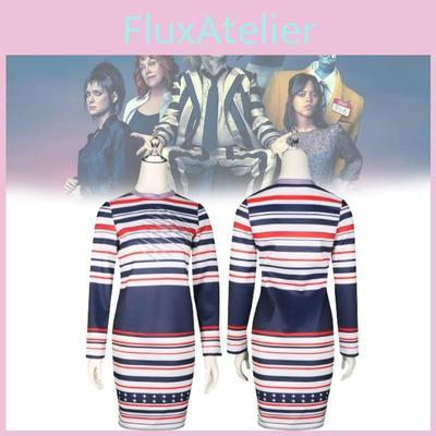 Костюм для косплея Битлджуса, полосатое платье Астрид для ролевых игр на Хэллоуин