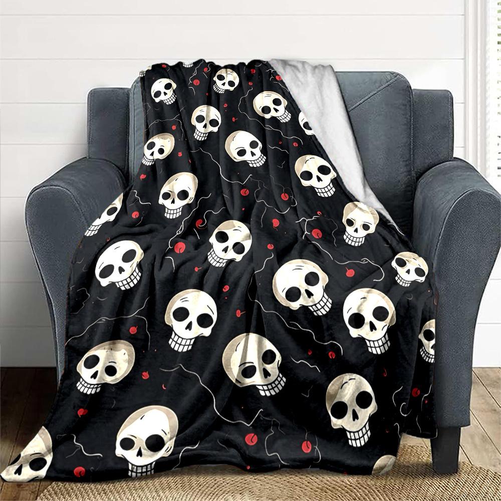 1pc Skull Pattern Blanket Warm, Cozy, And Soft, Suitable for Sofas, Beds, Cars, And Office Use.Perfect for Camping And Travel, Making It a Great Gift