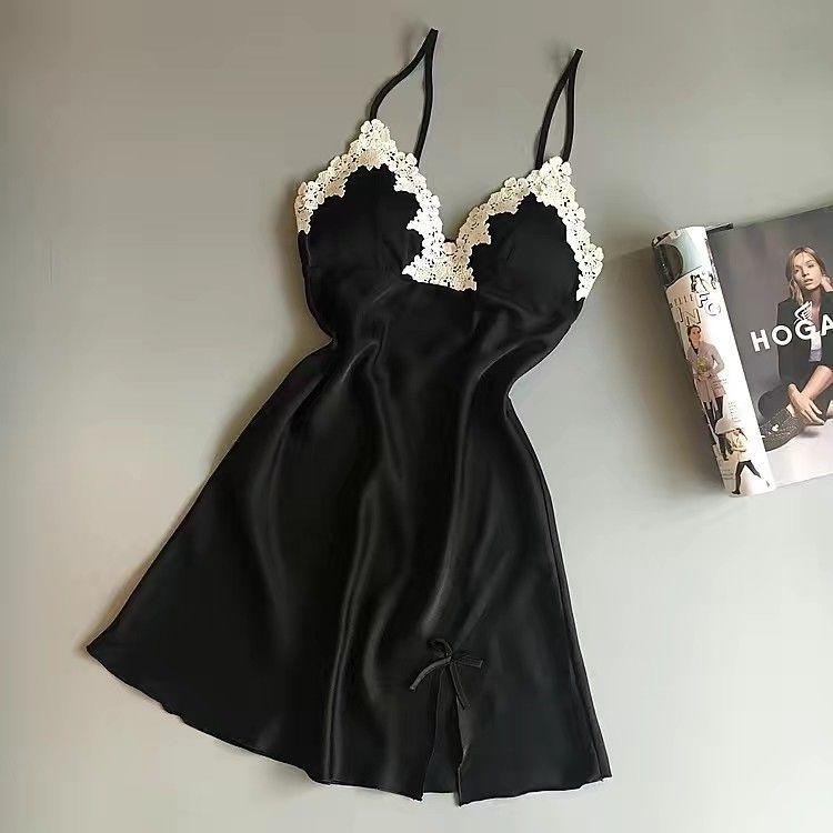 Летняя женская ночная рубашка: Сексуальная короткая пижама с подтяжками и нагрудником