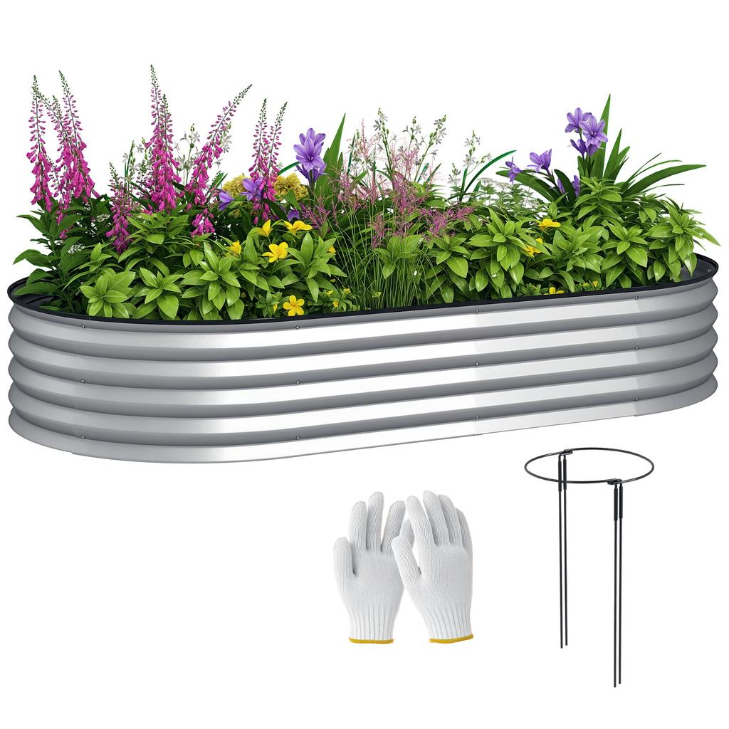 Galvanized Steel Raised Garden Bed, Rubber Edging, 181 x 93 x 30 cm, Silver