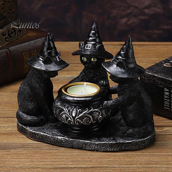 Подсвечник в виде черного кота, смоляной подсвечник в виде кошек на Хэллоуин с ведьмиными шляпами, винтажный подсвечник, настольное украшение, подарок для любителей кошек