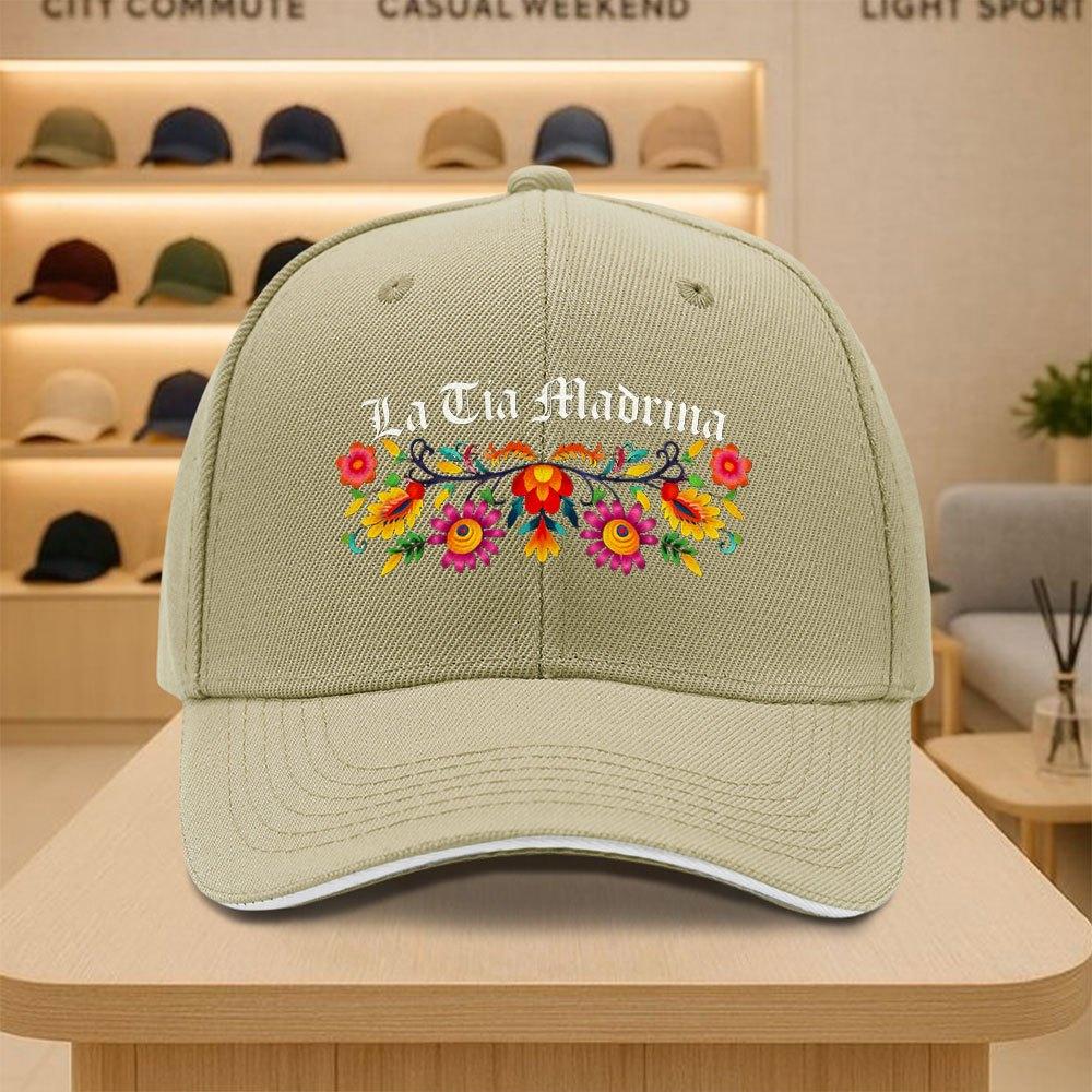 La Tia Madrina Print Baseball Cap Colorful Floral Design Unisex Polyester Casual Snapback Hat