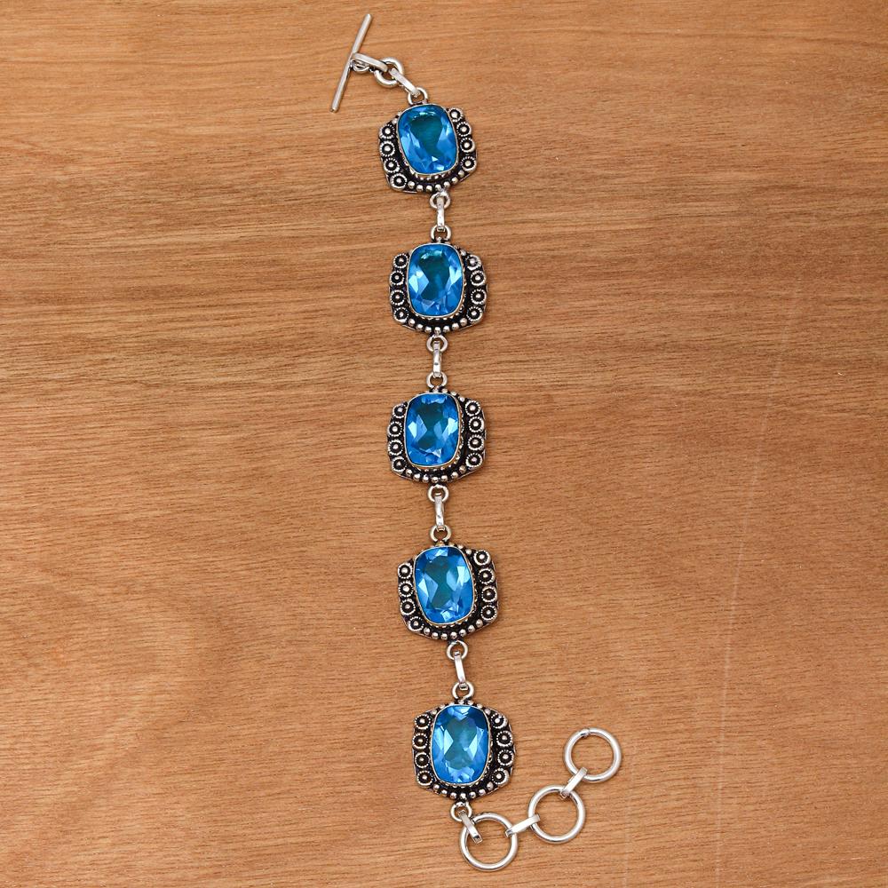 Браслет и серьги из швейцарского синего кварца 7-8 дюймов