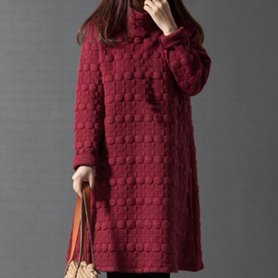 Женское платье, однотонное повседневное свободное зимнее платье длиной до колена с воротником-стойкой для повседневной носки