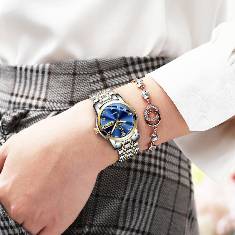 ONTHEEDGE Женские часы со стальным ремешком, женские часы с двойным календарем, простой темпераментный тип