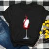 Printing Watercolor Red Wine Glass Pattern Tees Women Cartoon Print Female Clothes Women T-Shirts Tops Tshirt Fashion T-Shirt