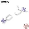 WOSTU Аутентичные серьги-гвоздики из стерлингового серебра 925 пробы с фиолетовым цирконием и крестами и листьями для женщин, модный комплект украшений из блестящего циркона