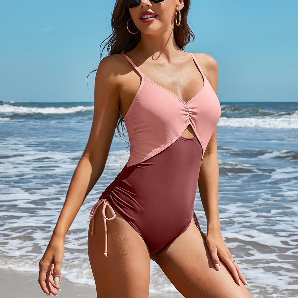 Женские цельные купальники Charmleaks с цветными блоками, сексуальные монокини с рюшами и пуш-ап, купальные костюмы