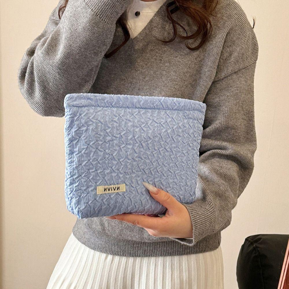 Portable Zipper Makeup Bag Large Capacity Solid Color Cosmetic Bag Clutches Bag Travel