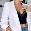 Women Suit Coat Lapel Long Sleeve Flap Pockets Suit Jacket Solid Color Open Front Office Lady Business Outwear