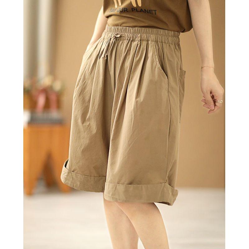 Женская одежда в японском стиле, эластичные, с высокой талией, простые пляжные шорты, женская повседневная уличная одежда, свободные, широкие брюки длиной до колена