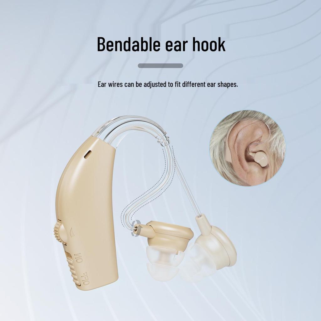 Rechargeable Behind-the-Ear Hearing Aid with Charging Case & Accessories for Seniors.