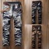 Mens Motorcycle Casual Jeans Vintage Dented Multi-Pocket Straight Fashion Ripped Jeans