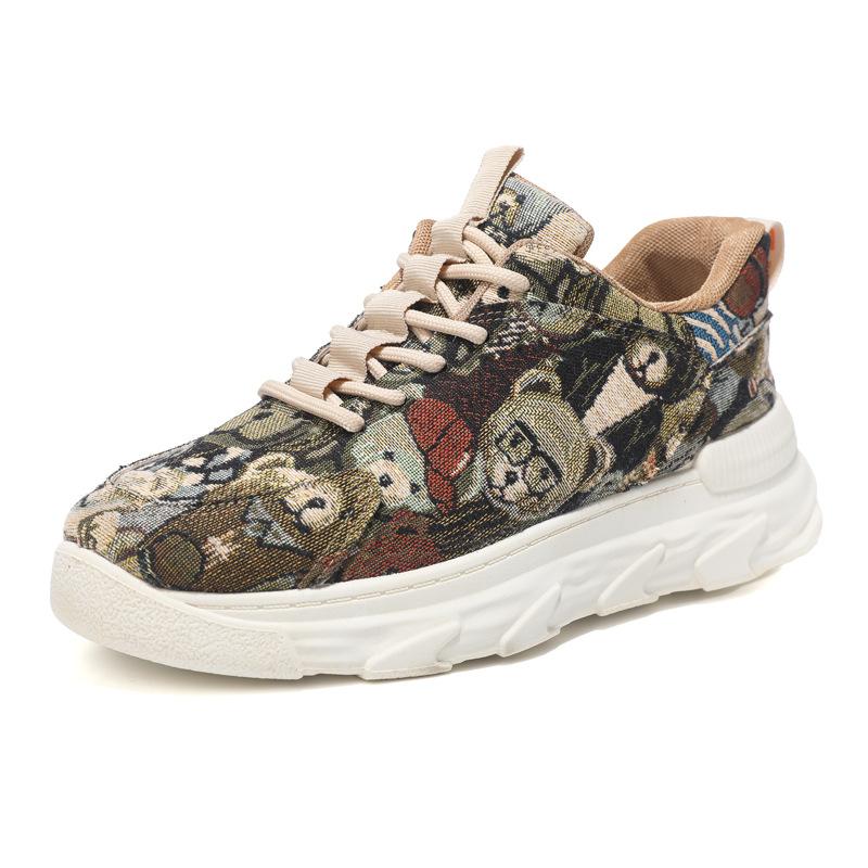 Men's Painted Canvas Platform Breathable Daddy Shoes Fashion Trend Versatile Sports Running Shoes Youth Work Shoes