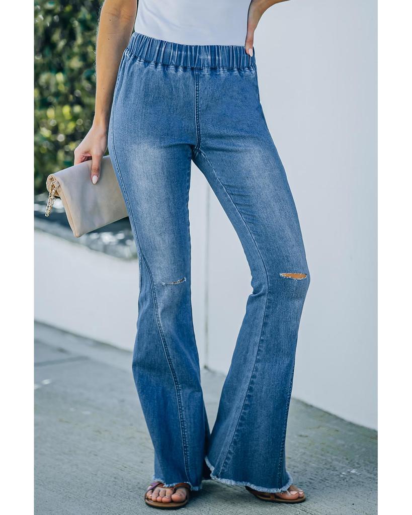 Azura Exchange Потертые расклешенные джинсовые брюки