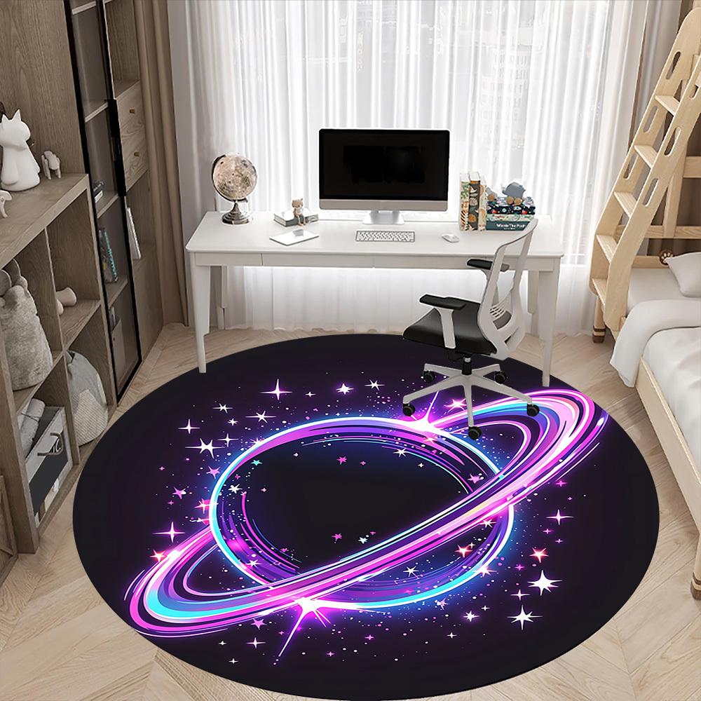 1pc Galaxy Rings Office Round Area Rug, Mat Suitable ForOffice, Under Office Chairs Bedroom Living Room Home Decor, Room Deco