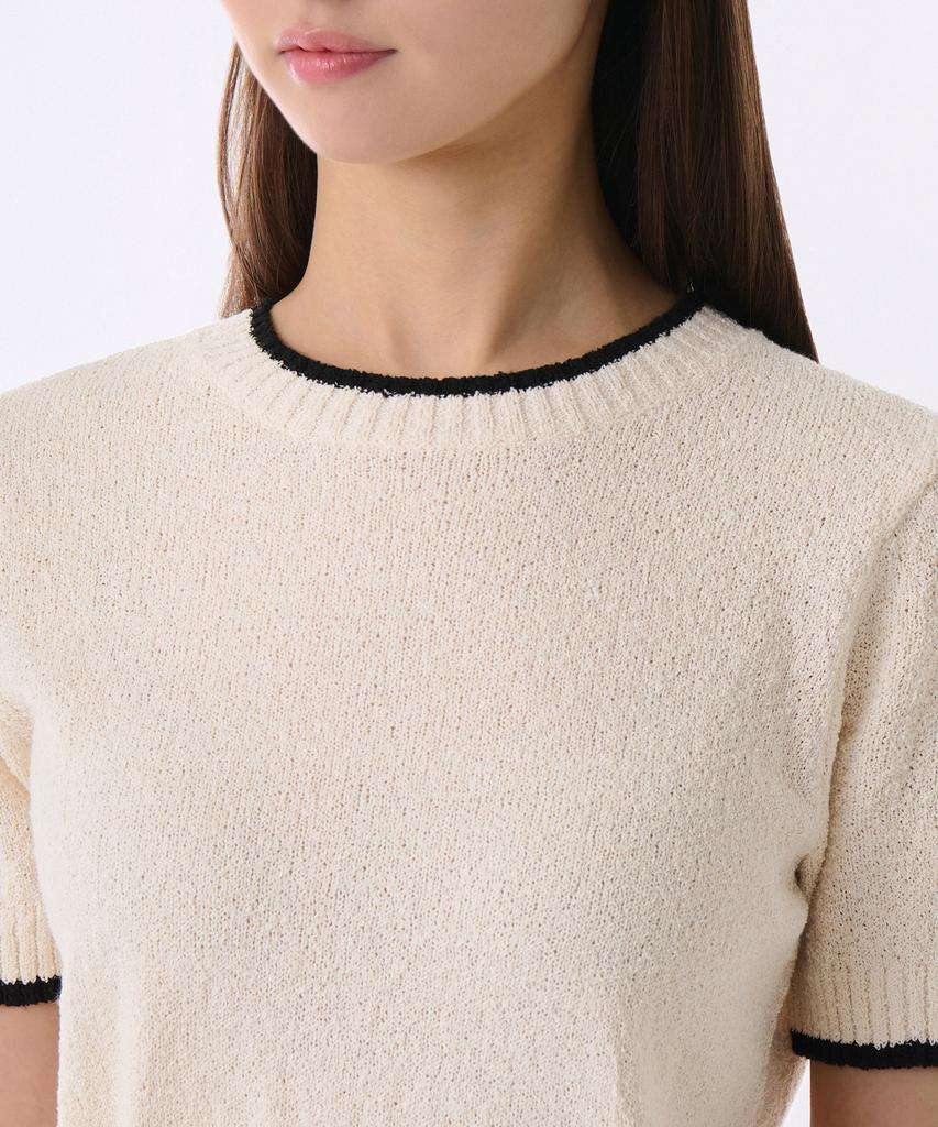 MUSINSA STANDARD WOMAN Women'S Mini Boucle Ringer Short Sleeve Knit [Cream/Black]