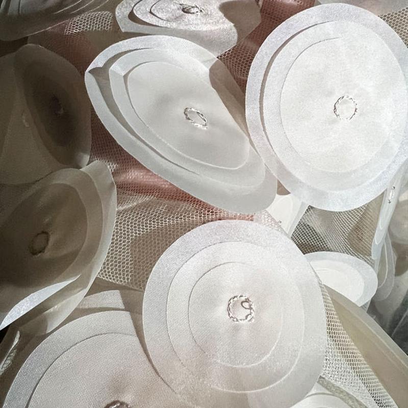 50x135cm 3D Heavy Texture Circular Cutting Piece Mesh Fabric Perspective African Lace Designer Fabric DIY Garment Evening Dress