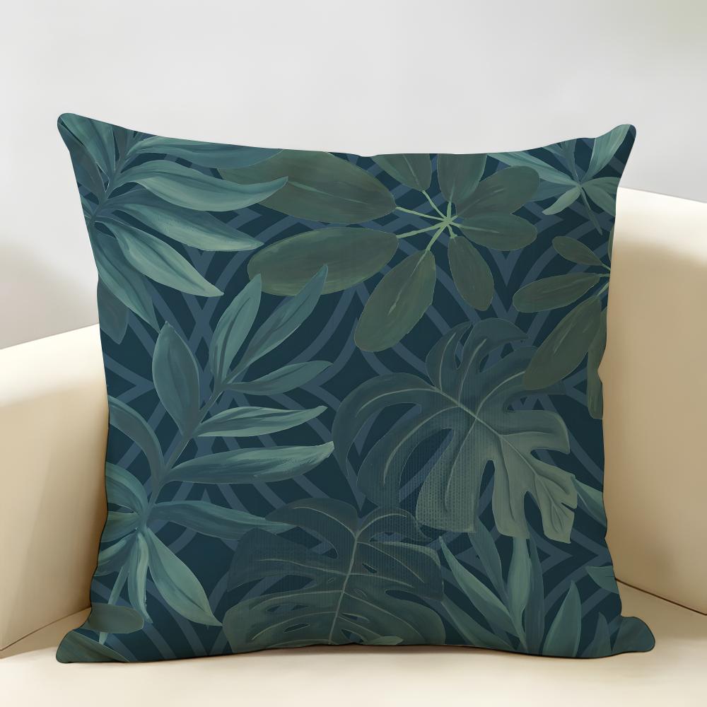 Nordic-Inspired Green Geometric Style Cushion Cover Natural Linen Organic Fabric Printing Breathable Perfect For Home Decor