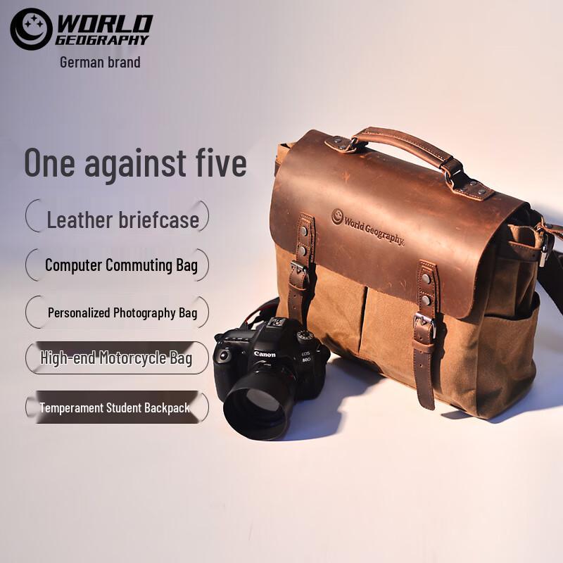 World Geography Vintage Genuine Leather Laptop Briefcase