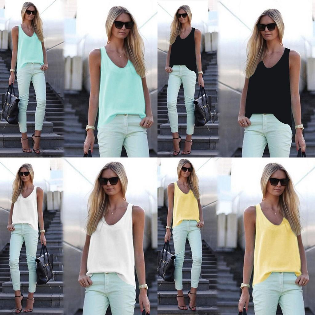Stylish Womens V Neck Chiffon Sleeveless Vest Comfortable Loose Casual Summer Shirt