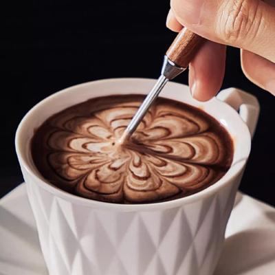 Ручка для декорирования кофе из нержавеющей стали с деревянной ручкой, игла для латте, инструмент бариста, кофейные аксессуары, инструмент для моделирования