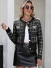 European and American women's plaid knitted cardigan women's small fragrant temperament jacket bright brick bow pearl buckle fashion sweater