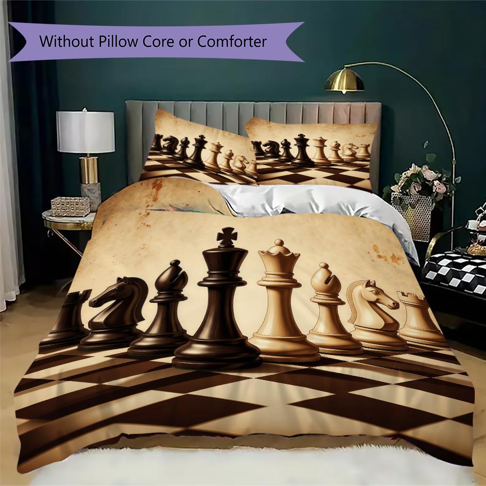 Chess piece Pattern Bedding uilt Set uilt Cover Pillowcase Home Decoration Birthday Gift (1 * duvet cover + 2 * pillowcase without core)