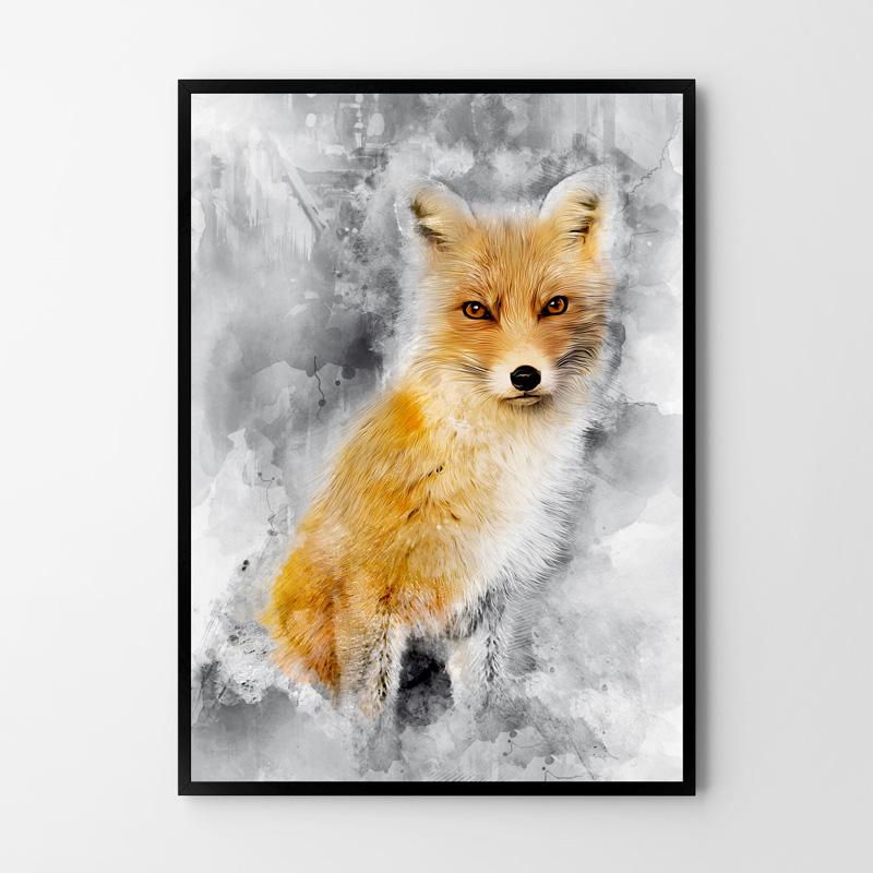 Плакат рыжая лиса абстракция