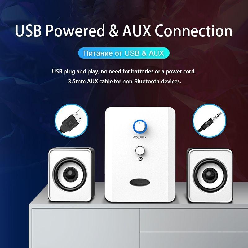 Динамики для настольного компьютера — звуковая панель Bluetooth, питание от USB, дополнительный разъем 3,5 мм, идеально подходит для настольного монитора, ПК, ноутбуков