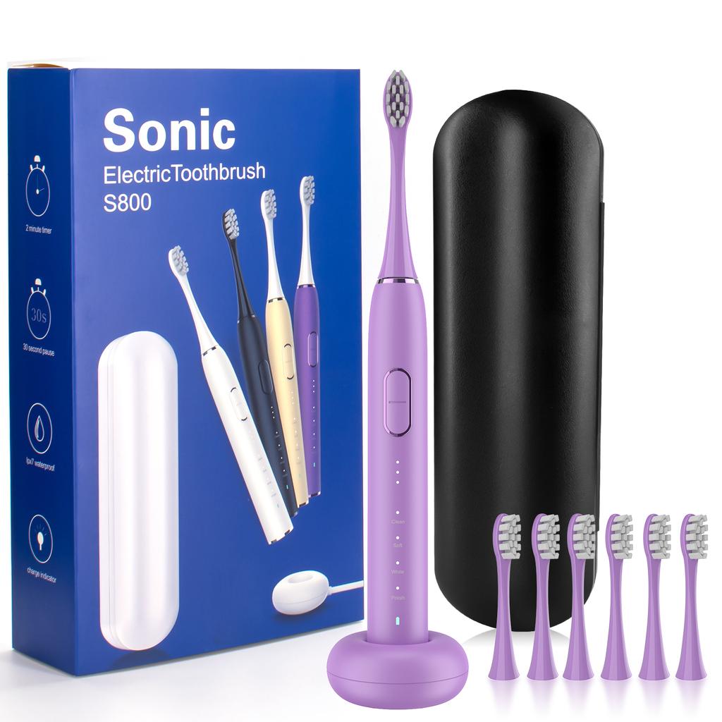 Sonic Electric Toothbrush Rechargeable with 6 Brush Heads and Travel Case 5 Modes Deep Cleaning Dental Cleaner