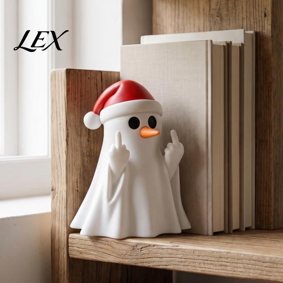 Funny Halloween Table Decor Christmas Ghost Pen Holder with Santa Hat, Desktop Organizer, Resin Tabletop Statue, Holiday for Home Office Shelf Display