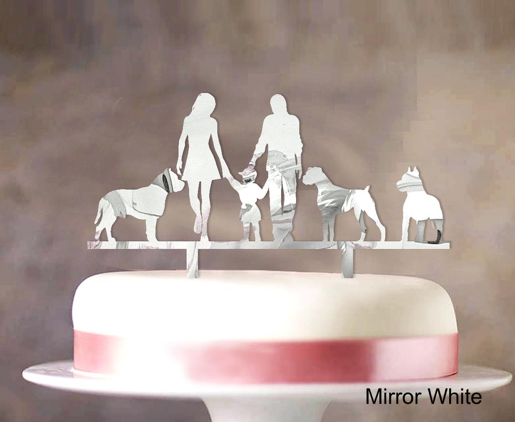 Изготовленный на заказ топпер для семейного торта с собаками, силуэт свадебного торта, топпер для украшения торта, вариант, доступный 6 "-7" дюймов